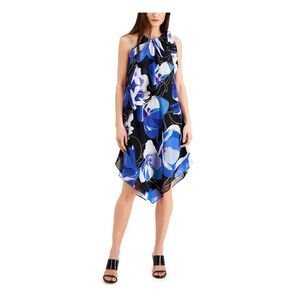 INC DRESS Womens Black Tie Asymmetrical-hem Chiffon Sleeveless Shift Dress 6